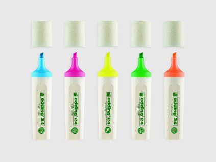 Kombinace produktů Neonový zvýrazňovač Edding na bílém pozadí